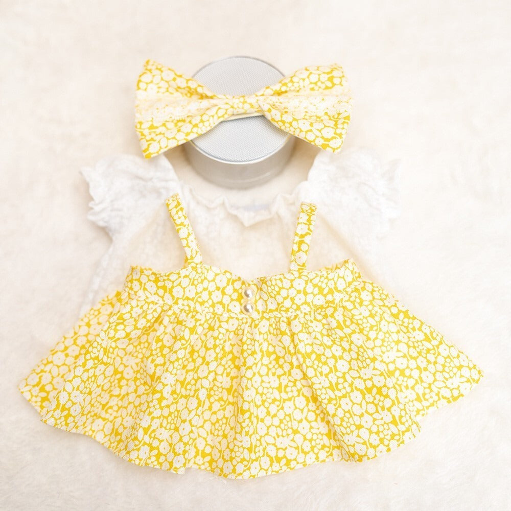 Bartholomew Bear/Bashful Bunny cute clothes outfits - Yellow Floral Pinafore Dress