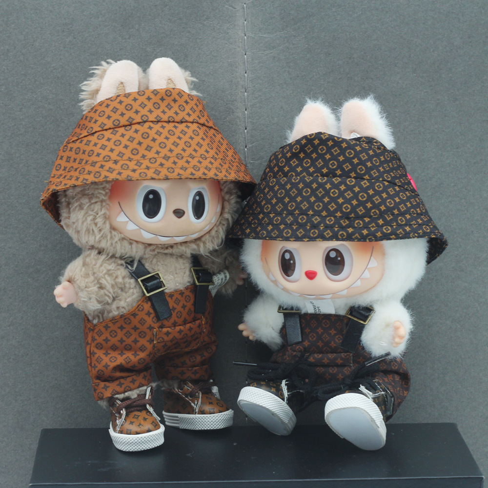 4inch bag charm cute custom clothes outfits - Brown overalls with hat - 053136/053137