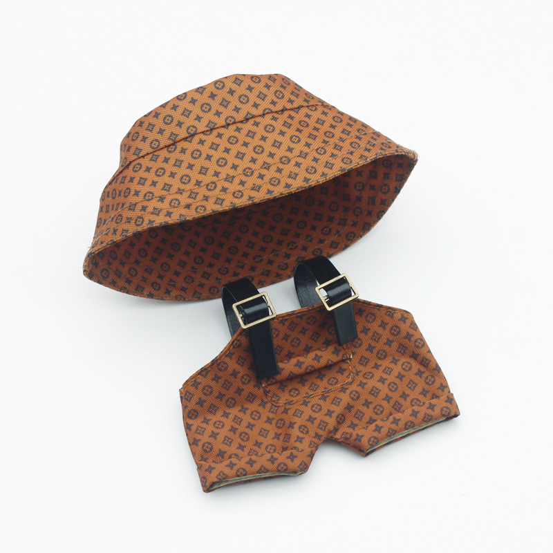 4inch bag charm cute custom clothes outfits - Brown overalls with hat - 053136/053137