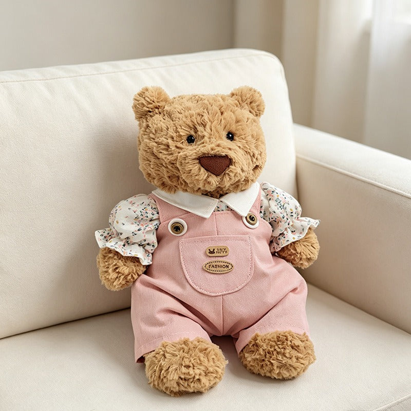 Pink Multicolor Polka Dot Overalls for Bartholomew Bear Plush – 10-Inch Outfit