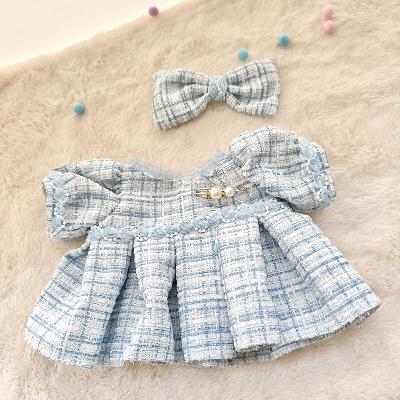 15inch plush cute custom clothes outfits - pink/blue/beige dress - 053103
