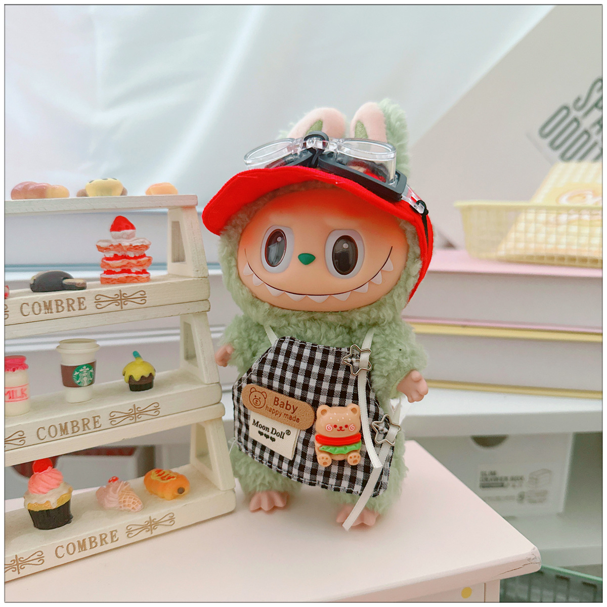 4inch bag charm cute custom clothes outfits - Colorful chef apron with visor - 032918/032919/032920/032921/032922/032923/032924