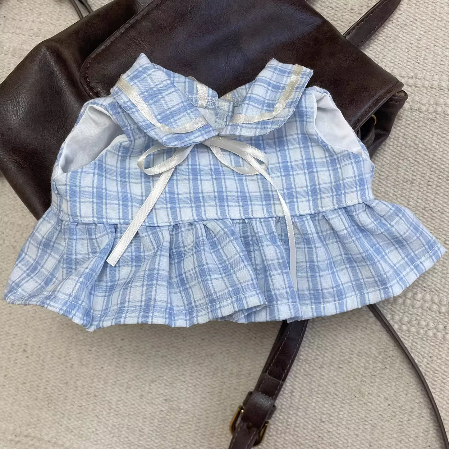 Bartholomew bear cute custom clothes outfits - blue/pink plaid dress (Tiny/medium/Large/Huge)