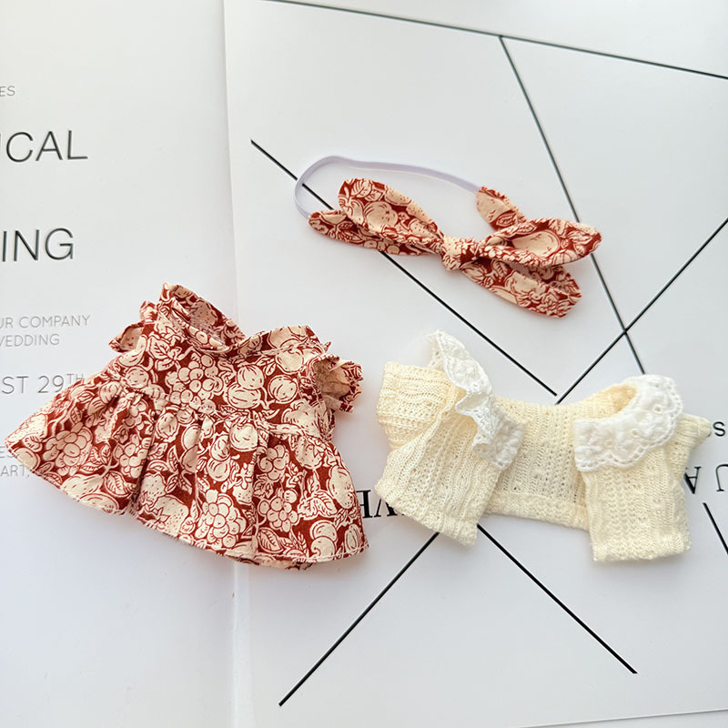 4inch bag charm cute custom clothes outfits - black/red floral dress - 0507