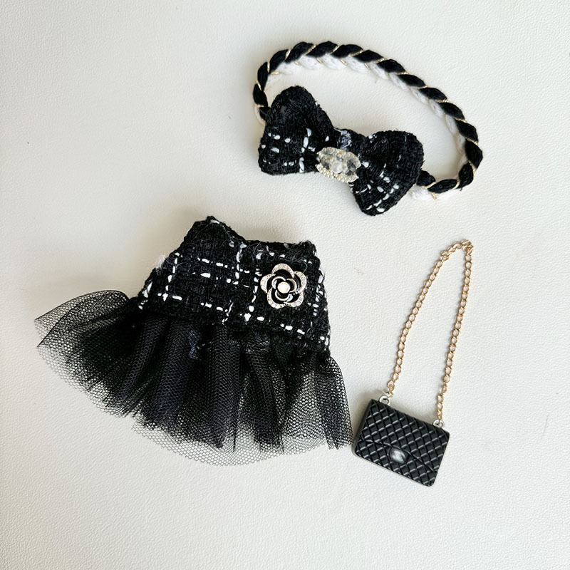 4inch bag charm cute custom clothes outfits - Black dress with bag - 031801