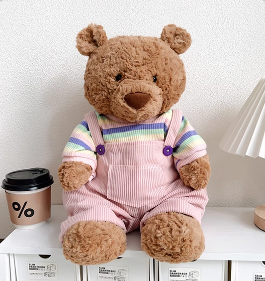 Bartholomew bear cute clothes outfits - Pink T-Shirt & Overalls Set - BXYC04(bag charm/tiny/medium/large/huge)