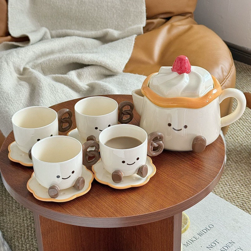Adorable short leg dessert teapot & 4 teacups 900ml & 200ml - Functional Design