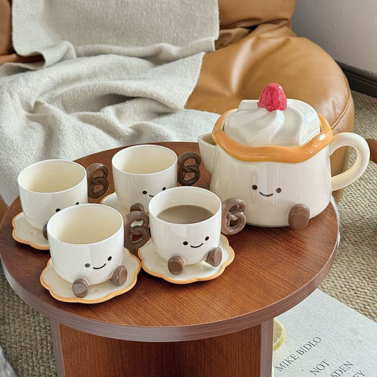 Adorable short leg dessert teapot & 4 teacups 900ml & 200ml - Functional Design