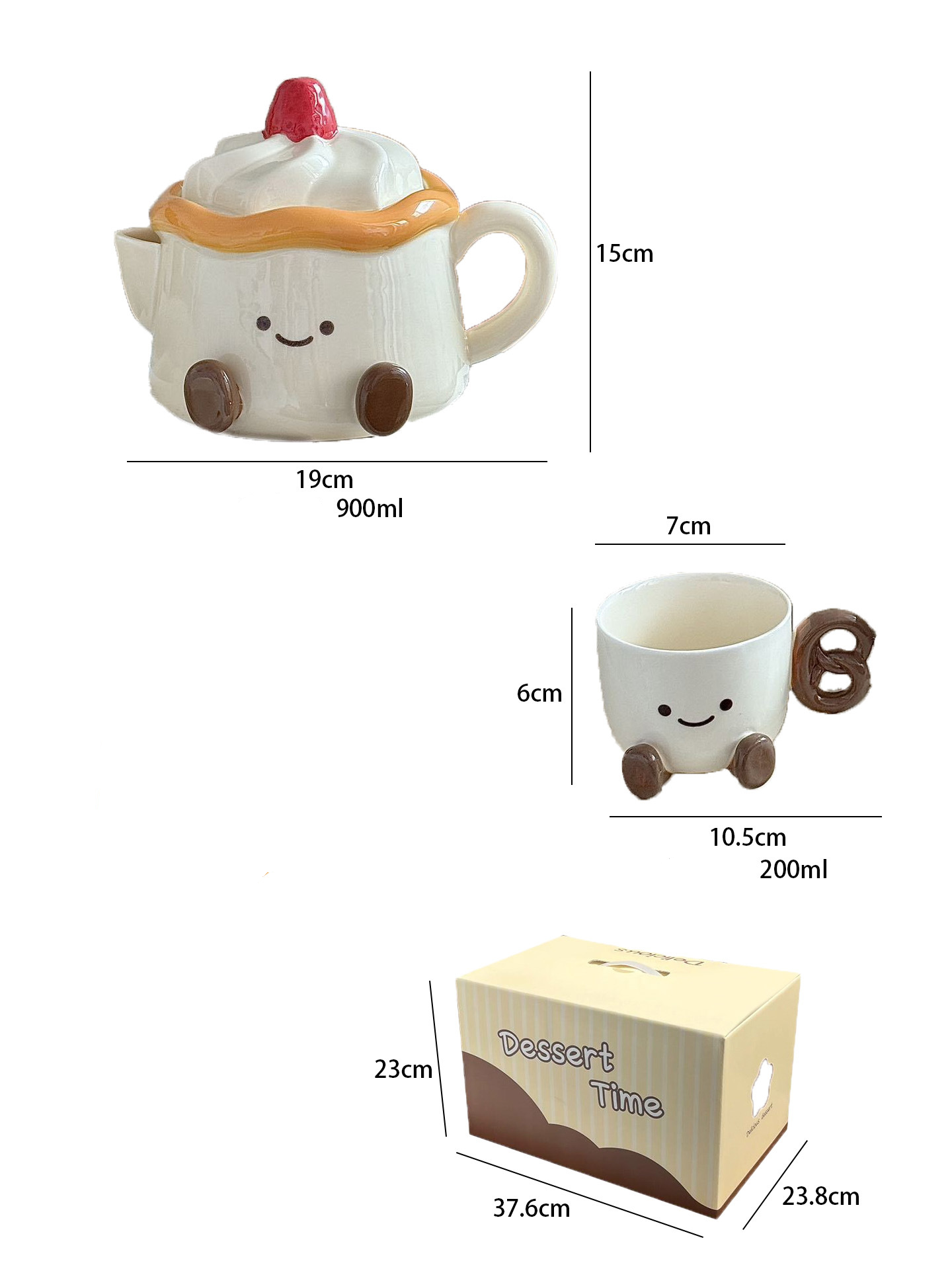 Adorable short leg dessert teapot & 4 teacups 900ml & 200ml - Functional Design