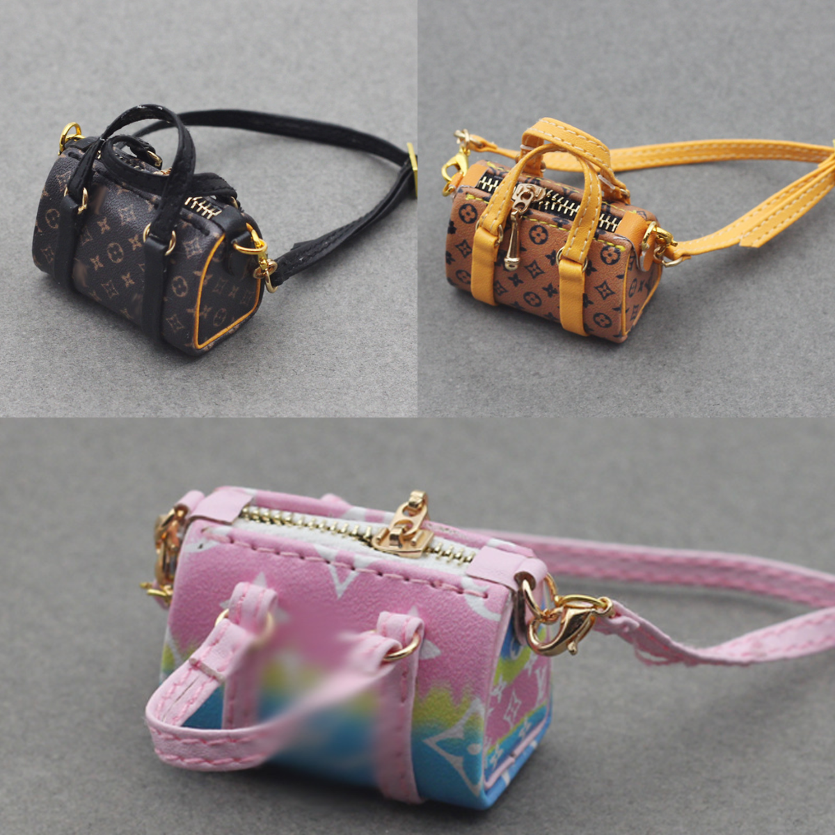 4inch bag charm cute custom bags - dark brown/light brown/rainbow travel bag