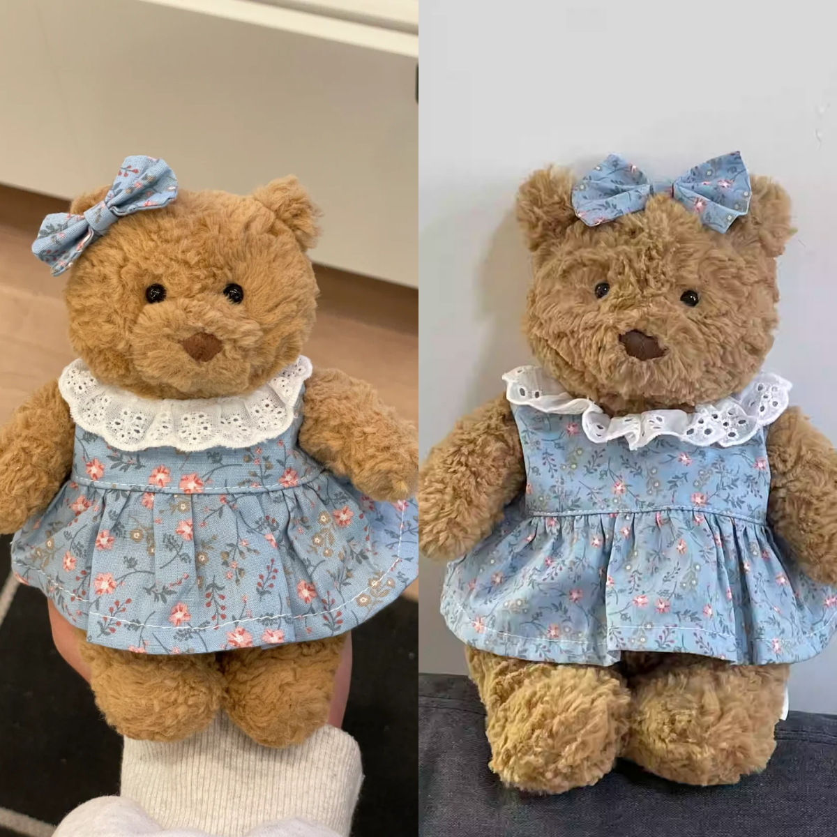 Bartholomew bear cute custom clothes outfits - blue floral dress (Tiny/Medium)