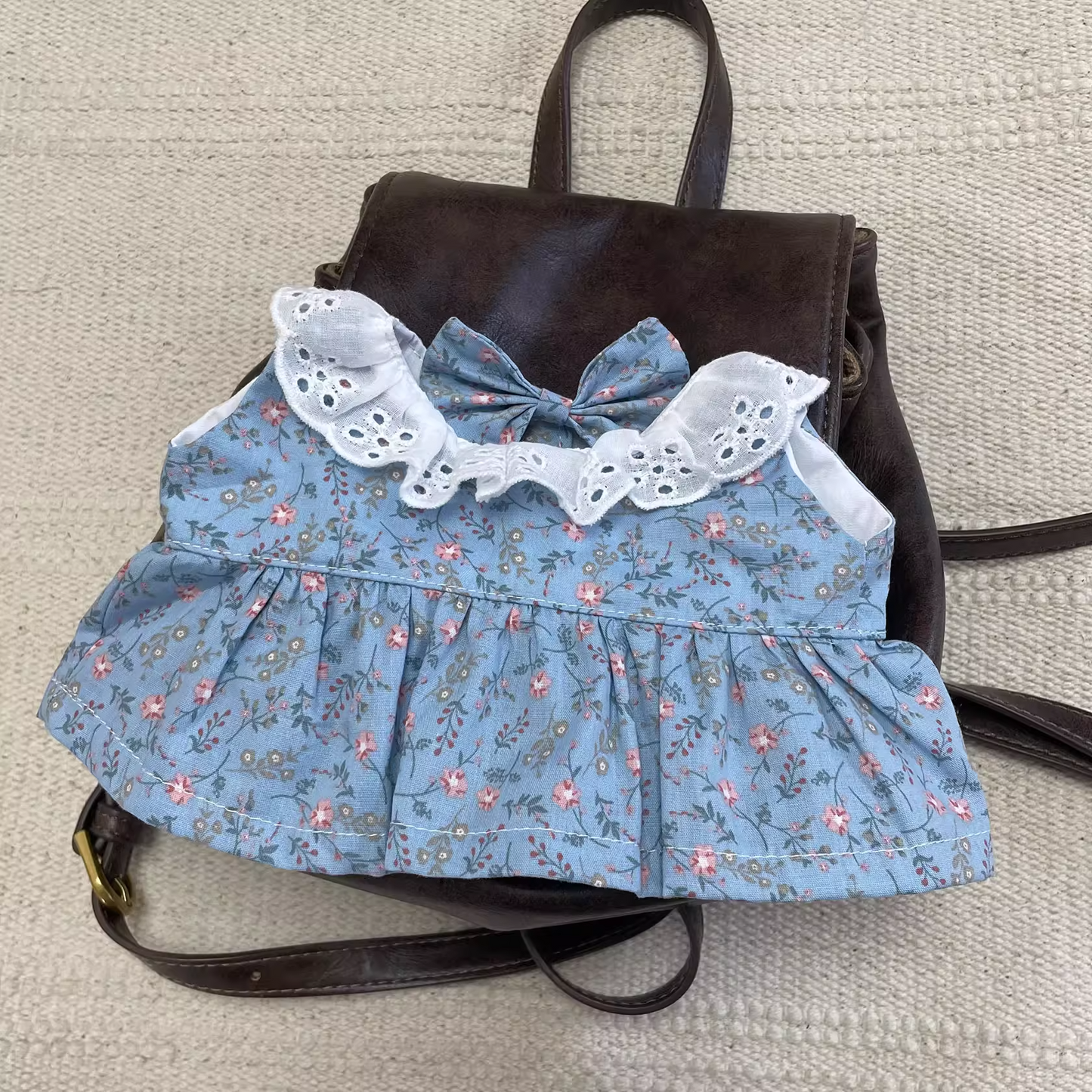 Bartholomew bear cute custom clothes outfits - blue floral dress (Tiny/Medium)