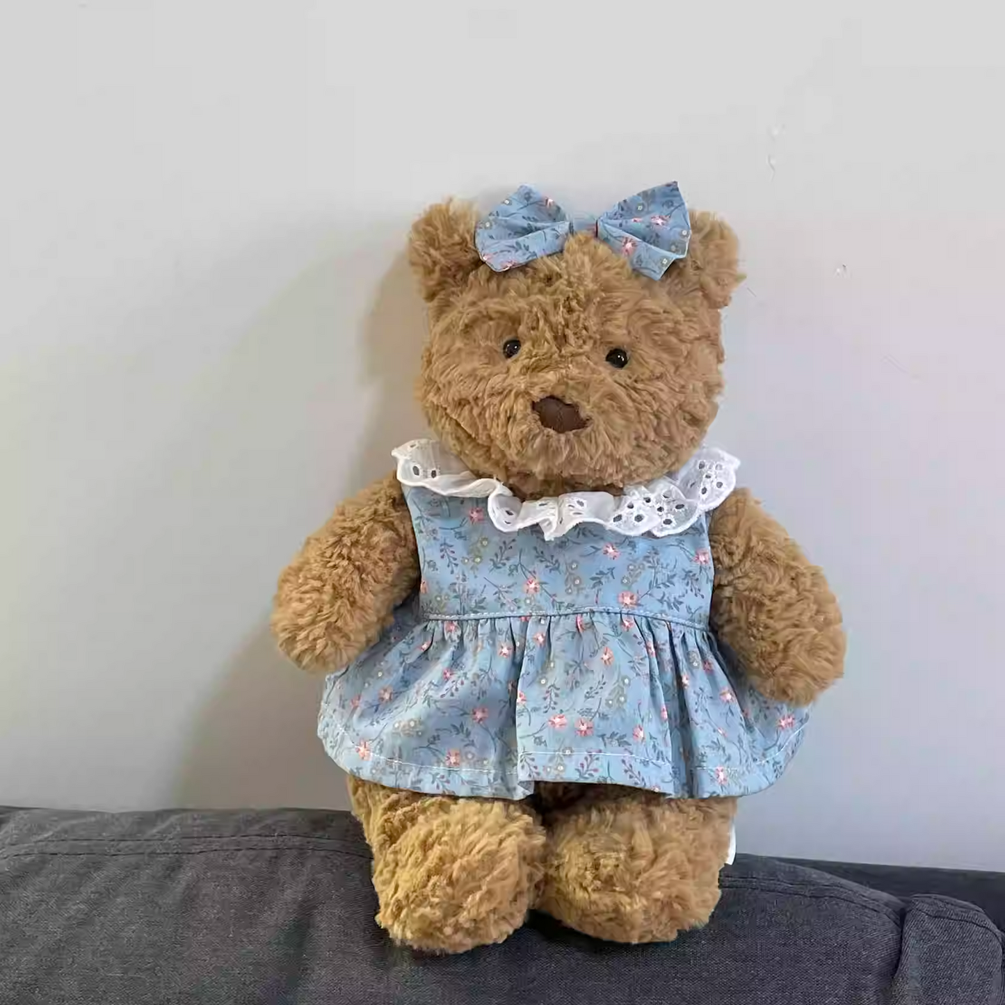 Bartholomew bear cute custom clothes outfits - blue floral dress (Tiny/Medium)