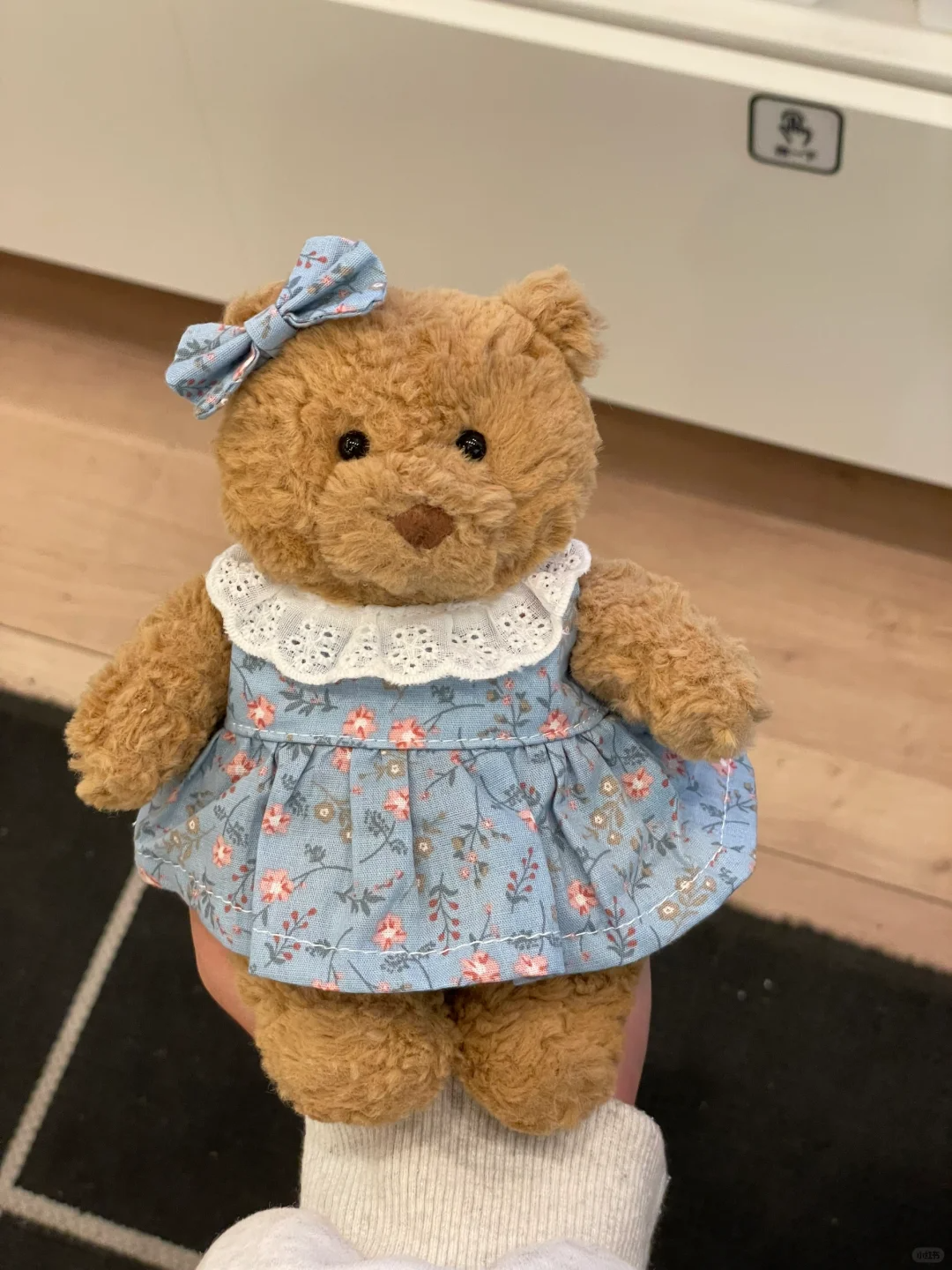 Bartholomew bear cute custom clothes outfits - blue floral dress (Tiny/Medium)