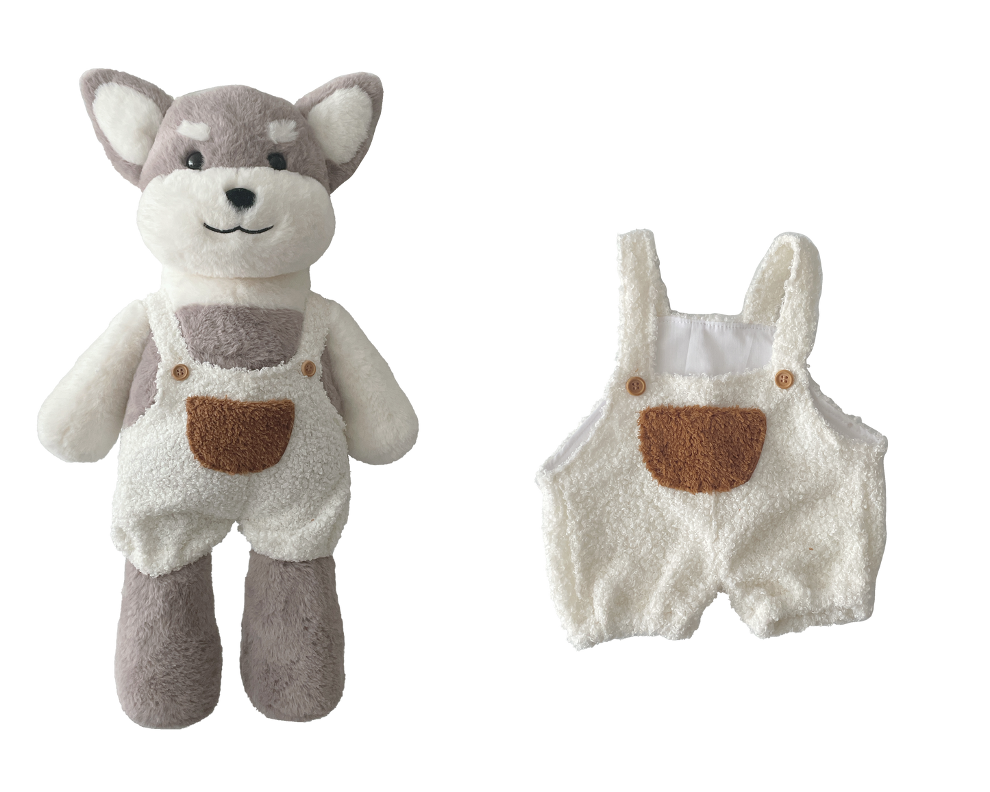 Large Bartholomew Bear & 16" Plush Clothes Outfit - White Cuffed Overalls