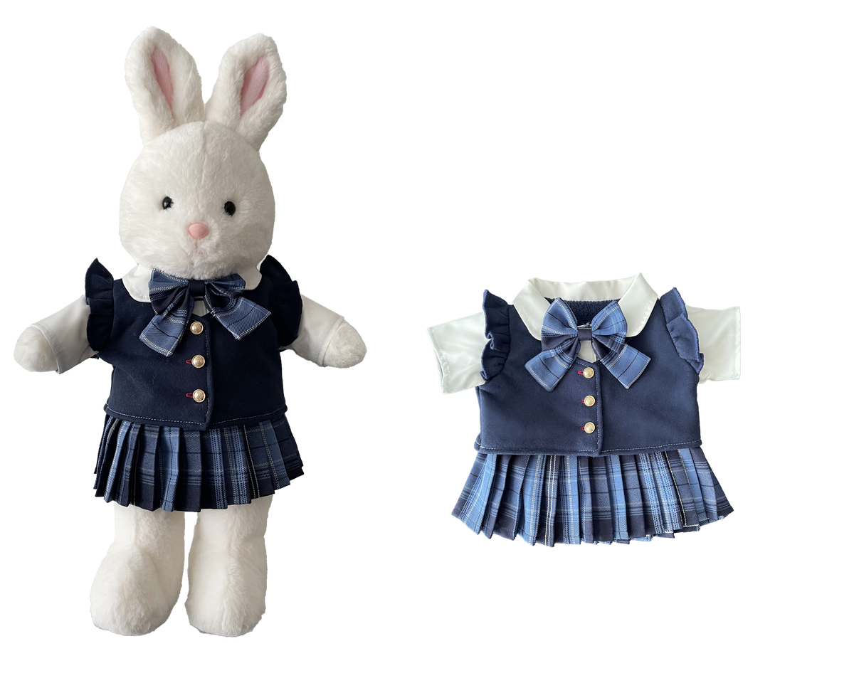 Blue Knit Faux Two-Piece Jk Uniform for Bartholomew Bear Plush – 14-Inch Outfit