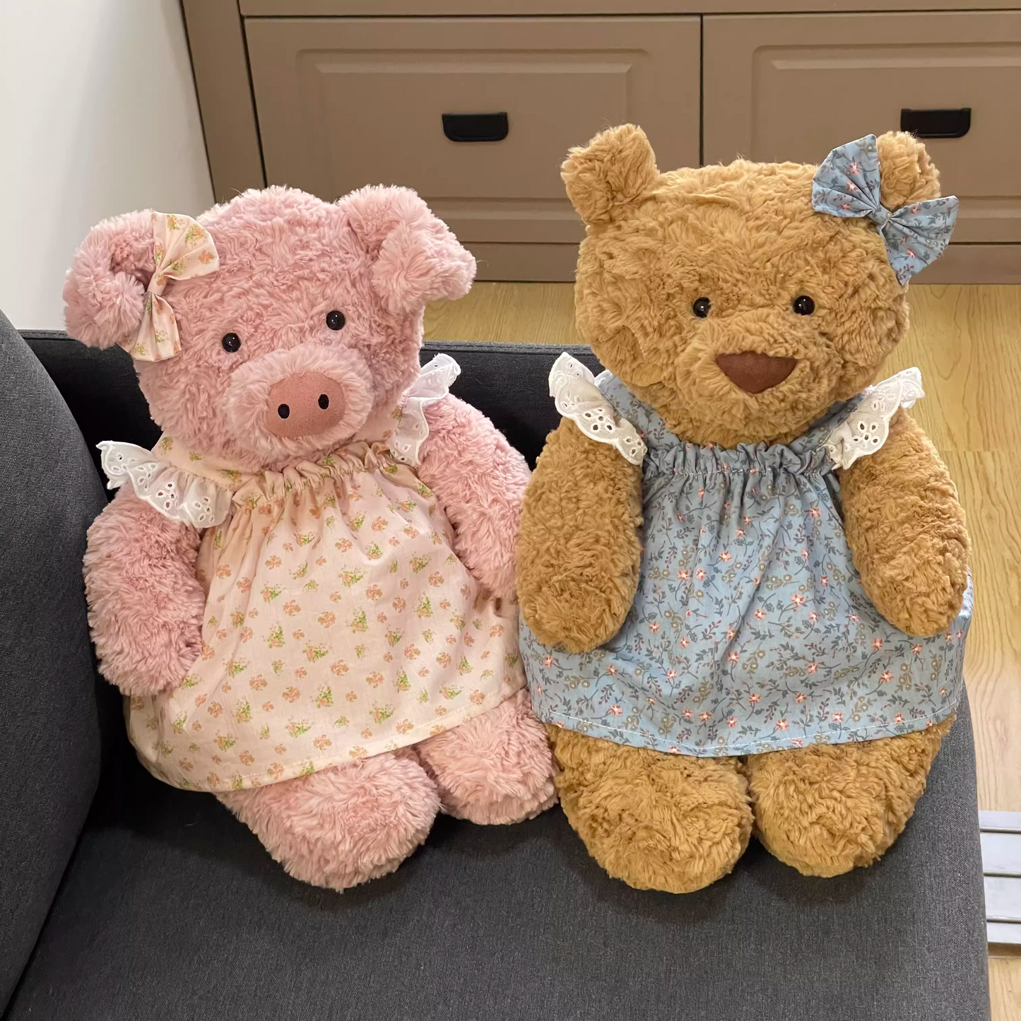 Bartholomew bear cute custom clothes outfits - blue/pink floral dress (Tiny/Medium)
