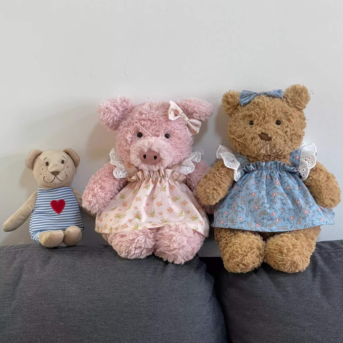 Bartholomew bear cute custom clothes outfits - blue/pink floral dress (Tiny/Medium)