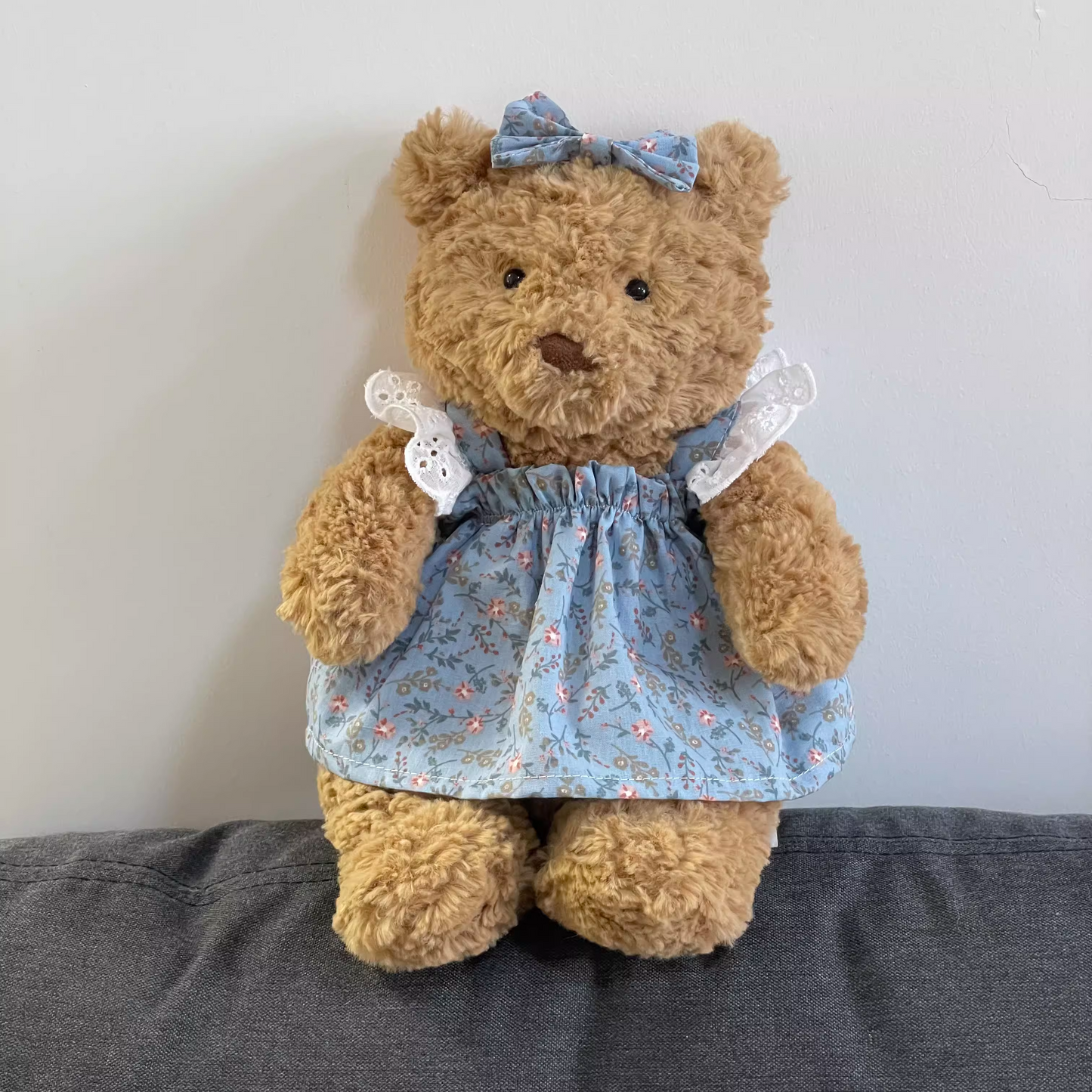 Bartholomew bear cute custom clothes outfits - blue/pink floral dress (Tiny/Medium)