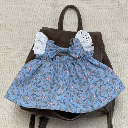 Bartholomew bear cute custom clothes outfits - blue/pink floral dress (Tiny/Medium)