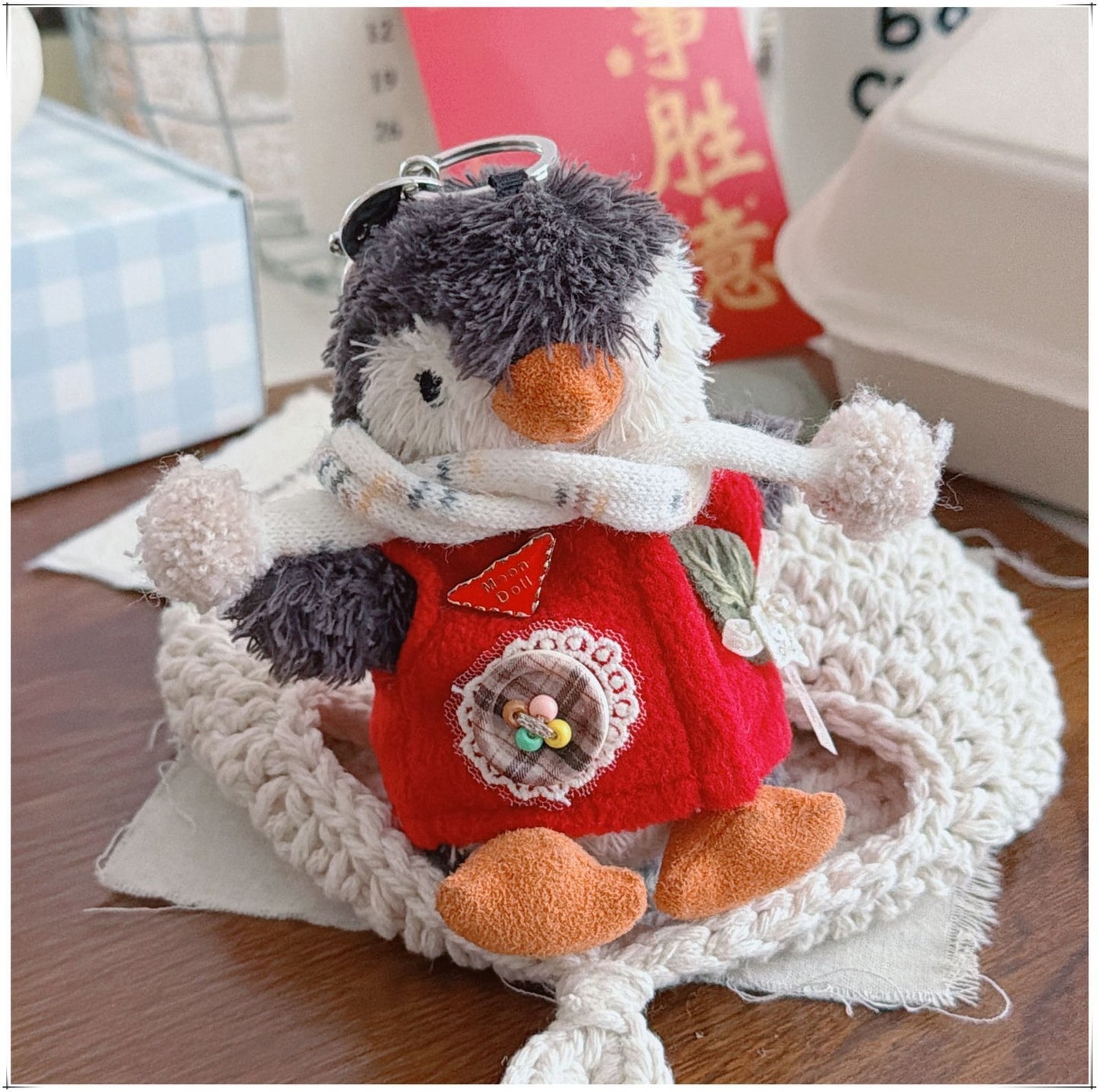 Bartholomew Bear Bag Charm clothes outfits - Fluffy New Year Vest & Colorful Scarf
