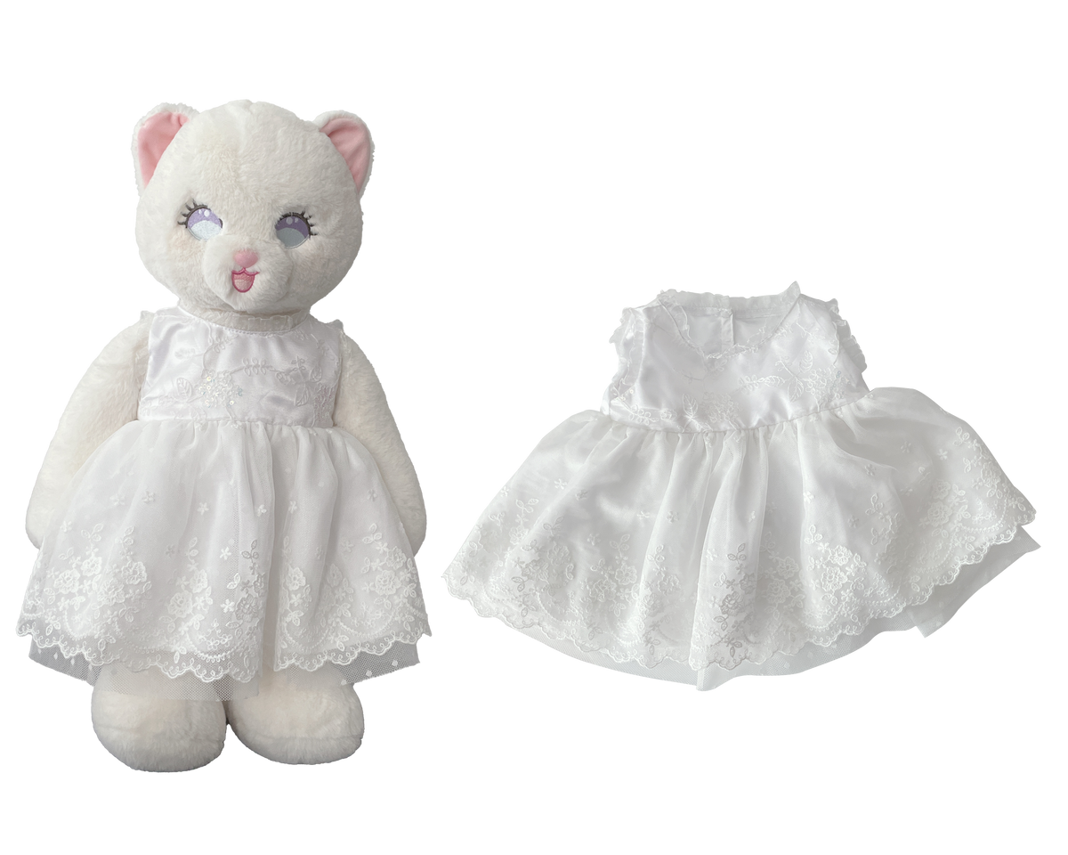 White Sequin Lace Dress for Bartholomew Bear Plush – 14-Inch Outfit