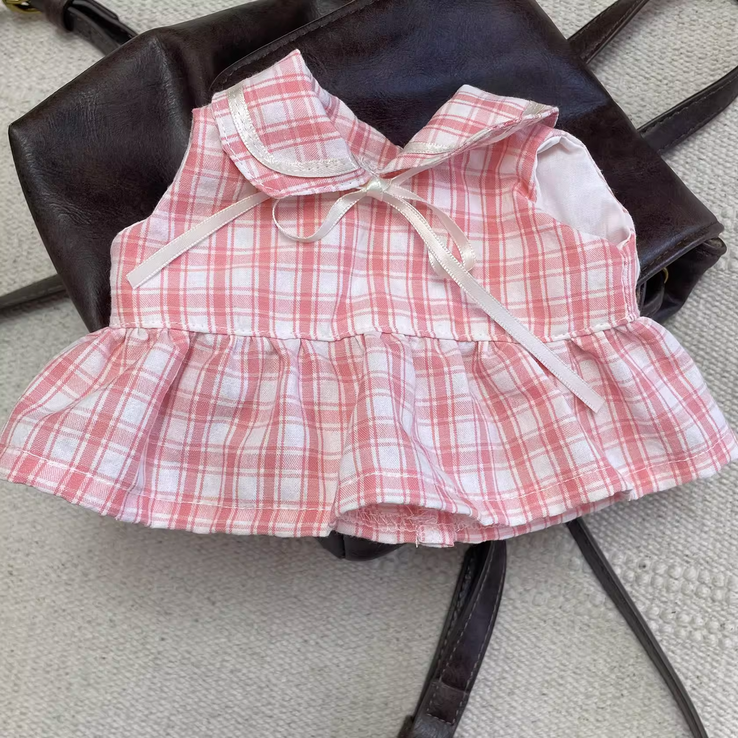 Bartholomew bear cute custom clothes outfits - blue/pink plaid dress (Tiny/medium/Large/Huge)
