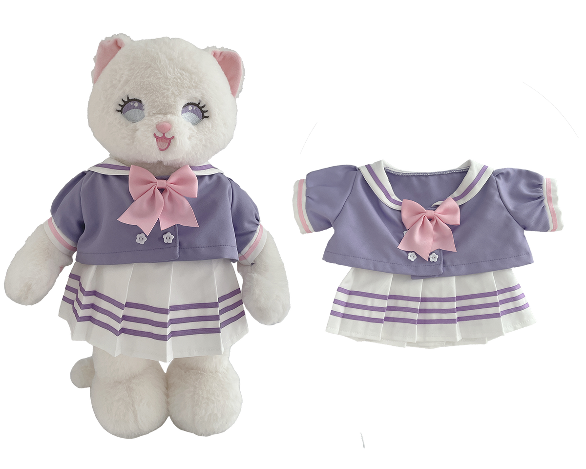 Lavender Sailor Top & White Skirt Outfit for Bartholomew Bear Plush – 14-Inch Outfit
