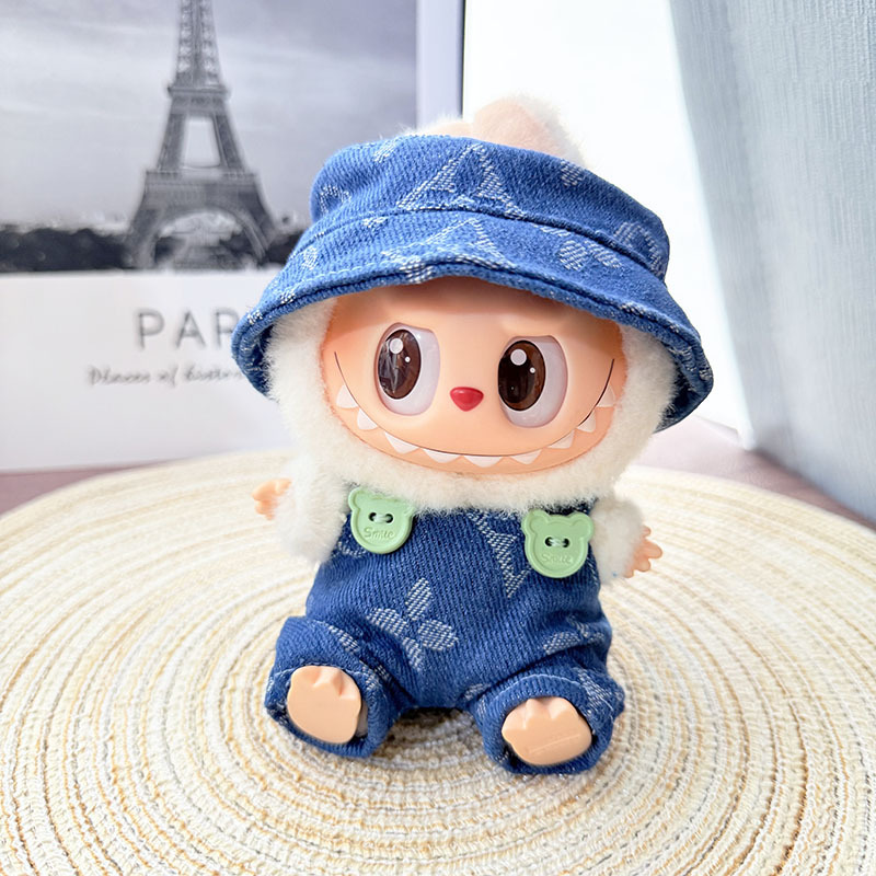 4inch bag charm cute custom clothes outfits - Blue logo overall & hat- LBB021