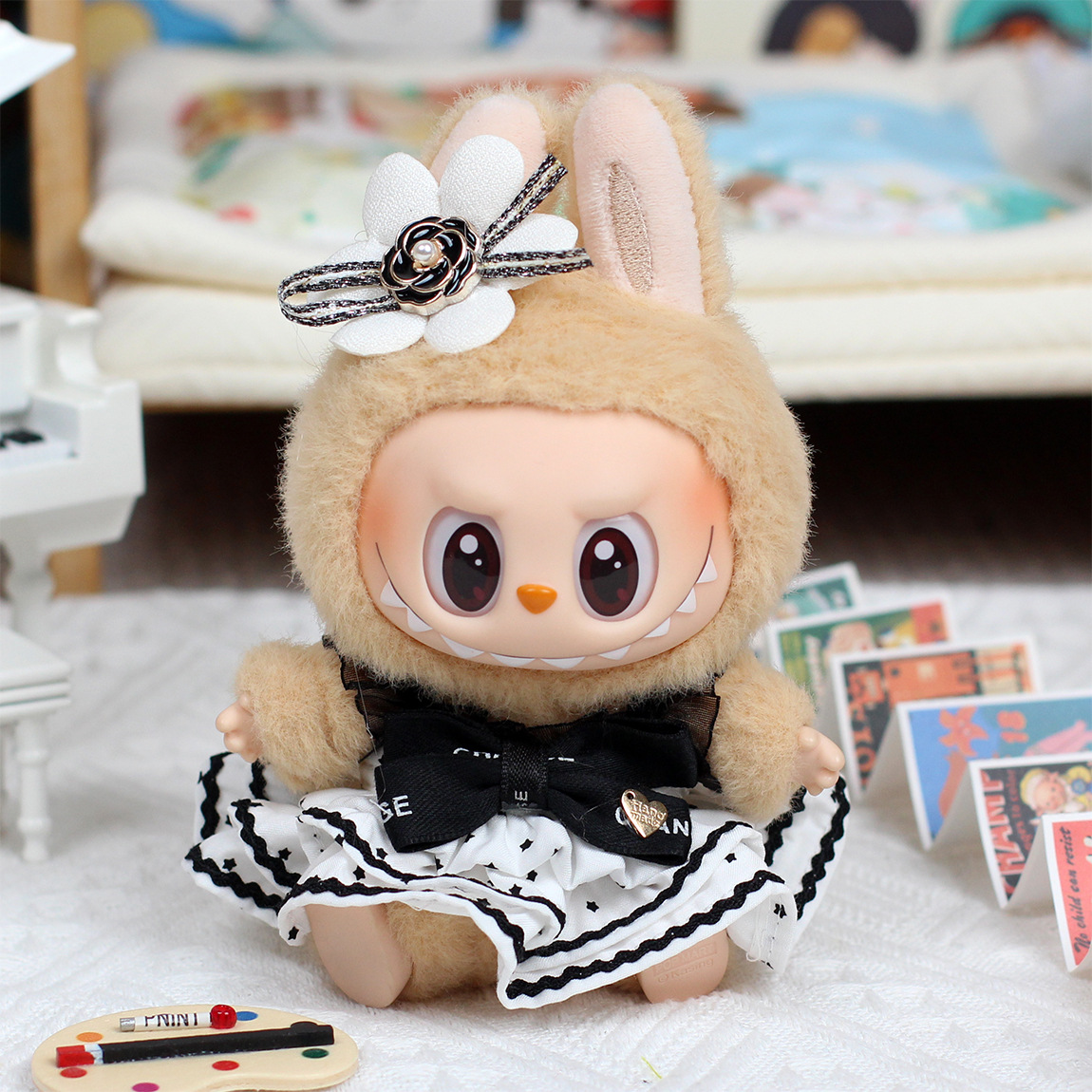4inch bag charm cute custom clothes outfits - Elegant black white dress