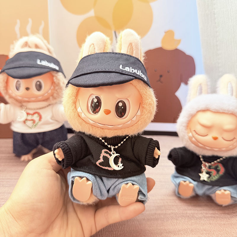 4inch bag charm cute custom clothes outfits - Black heart T-shirt & visor - 0523