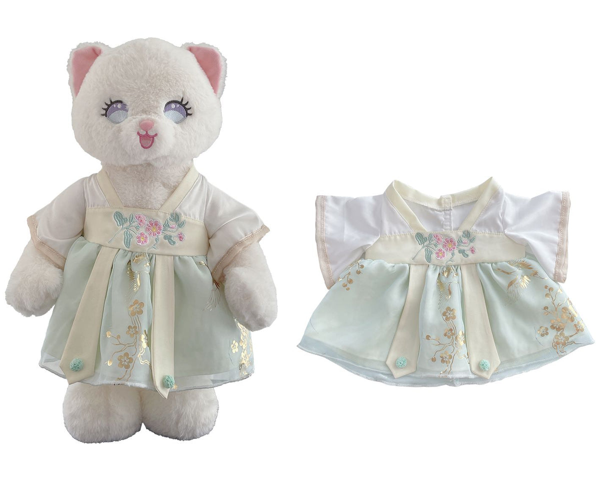 White & Green Chinese Hanfu Dress for Bartholomew Bear Plush ā 14-Inch Outfit