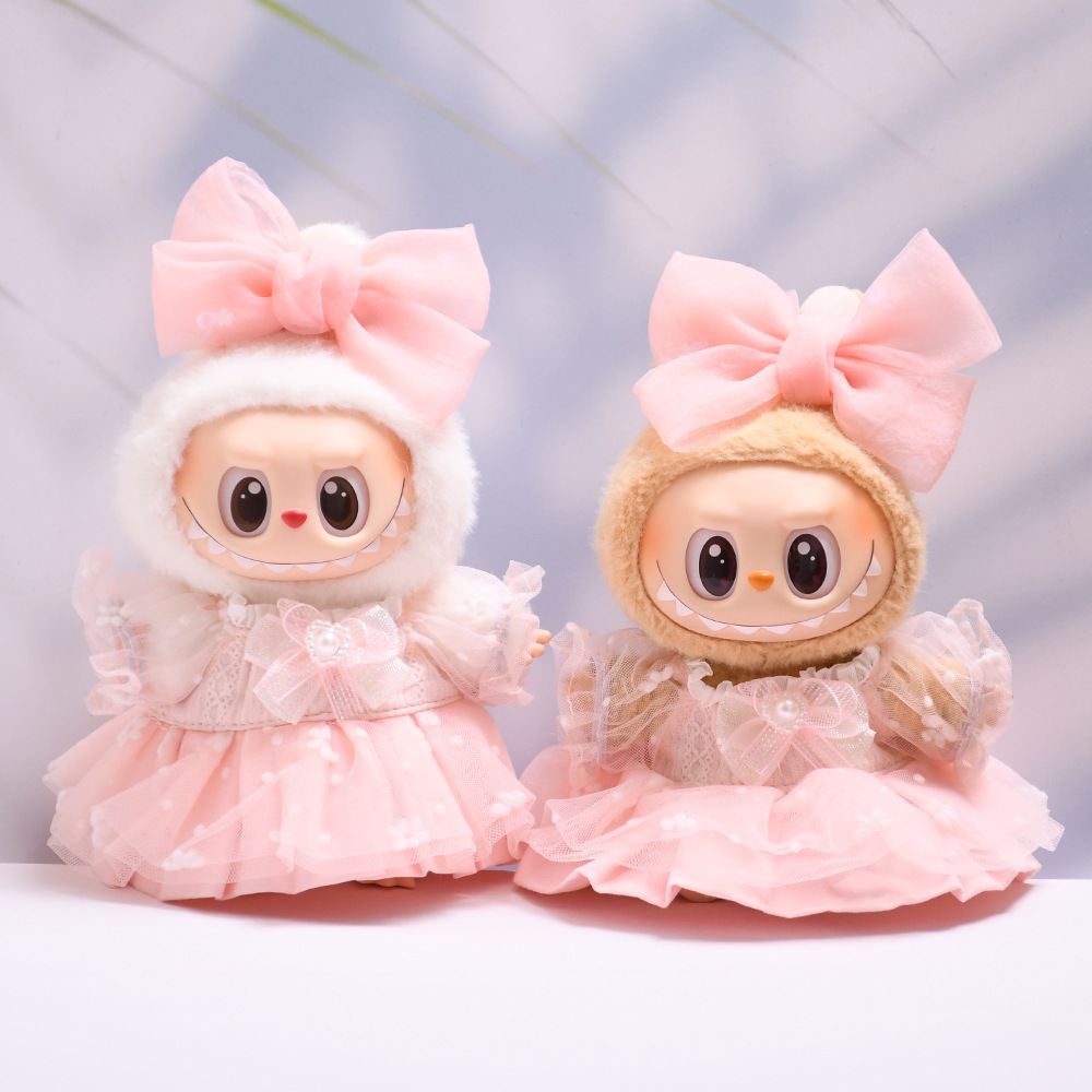 4inch bag charm cute custom clothes outfits - pink flower dress & bow - 0523