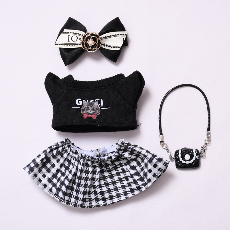 4inch bag charm cute custom clothes outfits - Chanel's style black & brown T-shirt skirt crossbody bag - 053108/053109