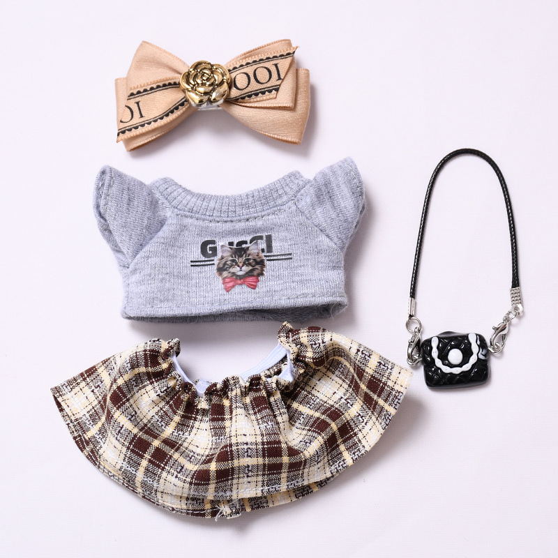 4inch bag charm cute custom clothes outfits - Chanel's style black & brown T-shirt skirt crossbody bag - 053108/053109