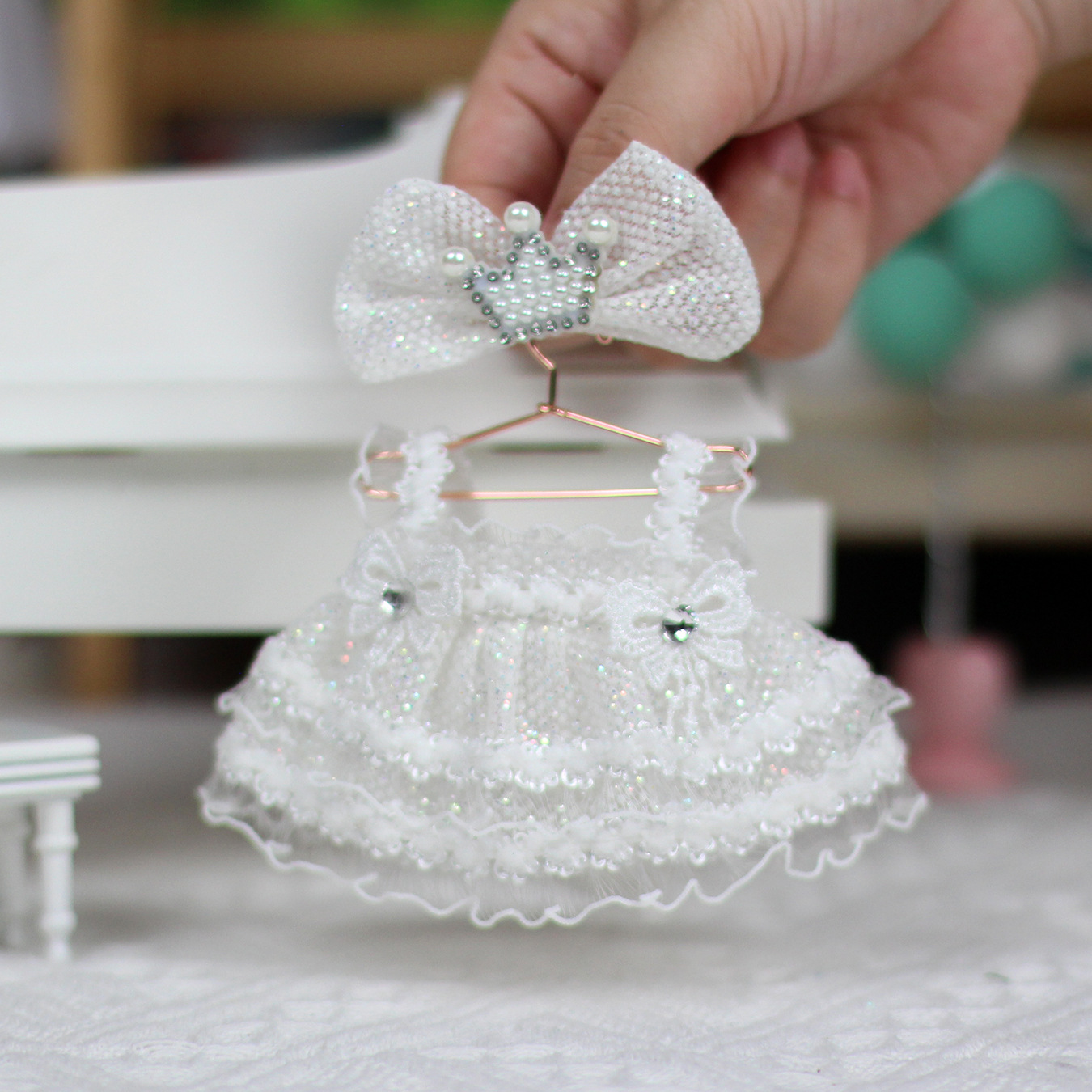 4inch bag charm cute custom clothes outfits - white dress - 031802