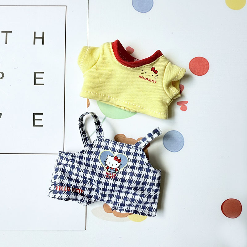 4inch bag charm cute custom clothes outfits - pudding dog T-shirt & kitty overall - 0523