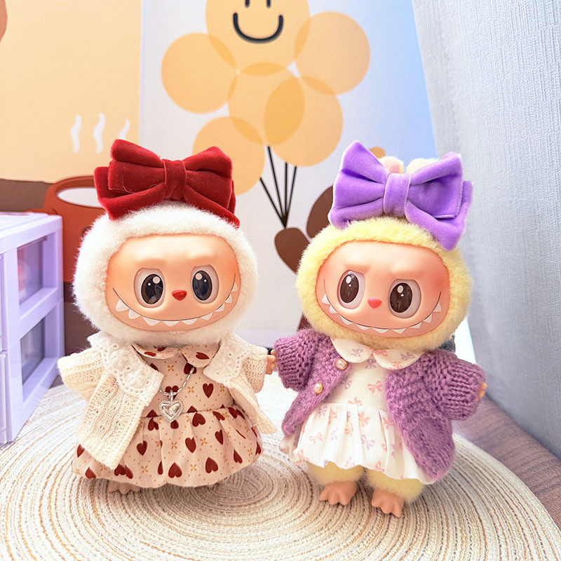 4inch bag charm cute custom clothes outfits - red/purple bow & dress set - 0523