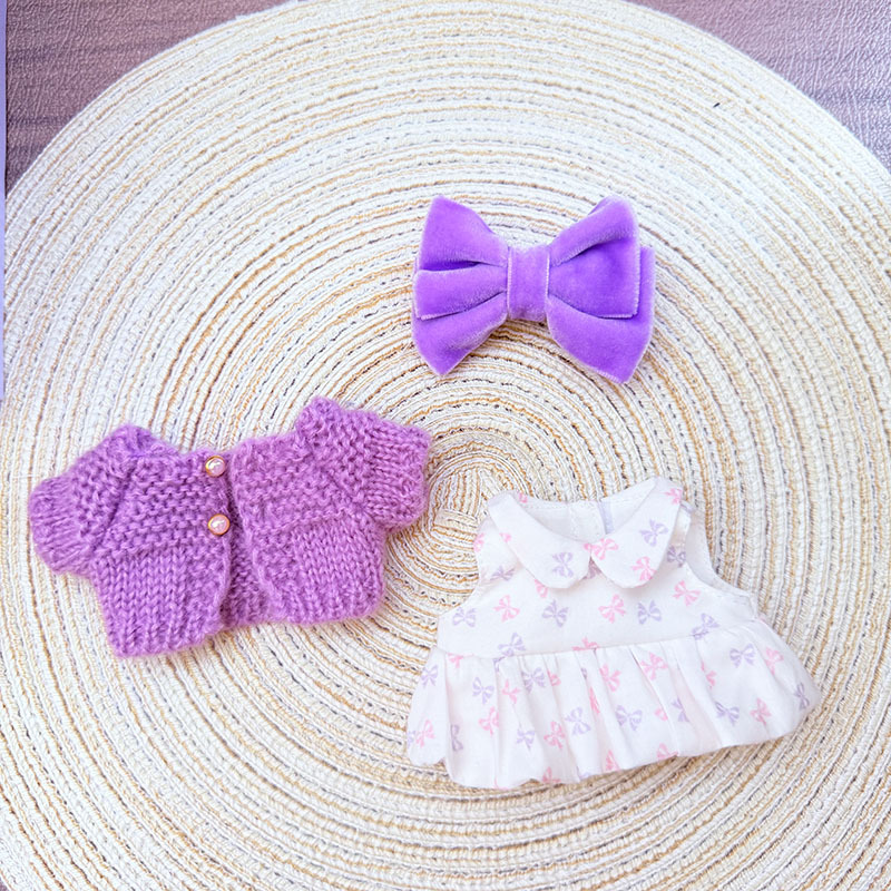 4inch bag charm cute custom clothes outfits - red/purple bow & dress set - 0523