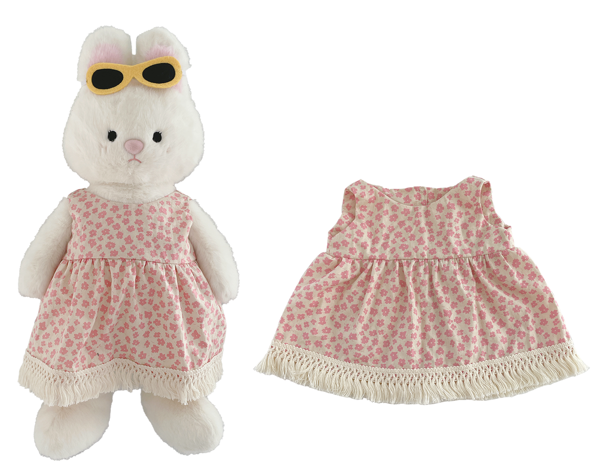 Pink Floral Fringe Dress for Bartholomew Bear Plush – 14-Inch Outfit