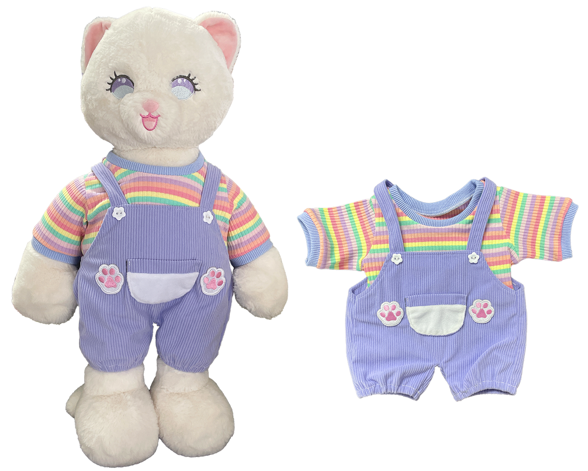 Purple Ribbed Overalls Outfit Set for Bartholomew Bear Plush ā 14-Inch Outfit