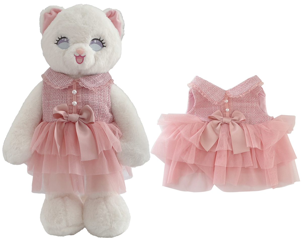 Pink Tweed Tulle Dress for Bartholomew Bear Plush – 14-Inch Outfit