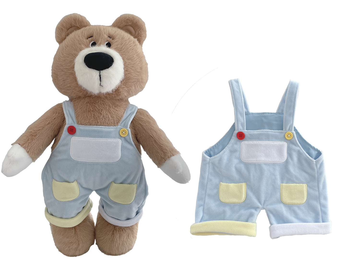 Large Bartholomew Bear & 16" Plush Clothes Outfit - Blue Rolled-Cuff Overalls