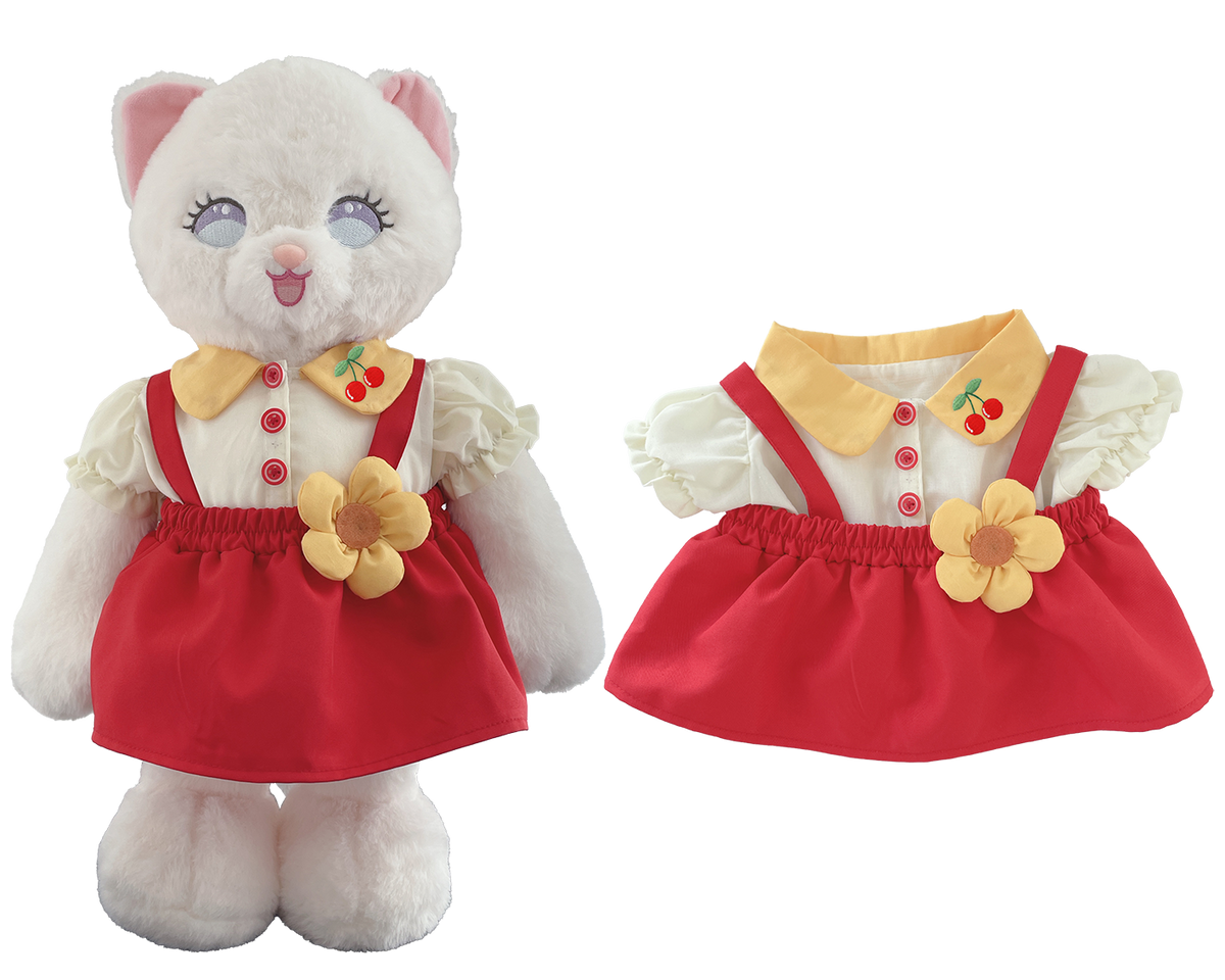 Red Floral Pinafore Dress Outfit Set for Bartholomew Bear Plush – 14-Inch Outfit