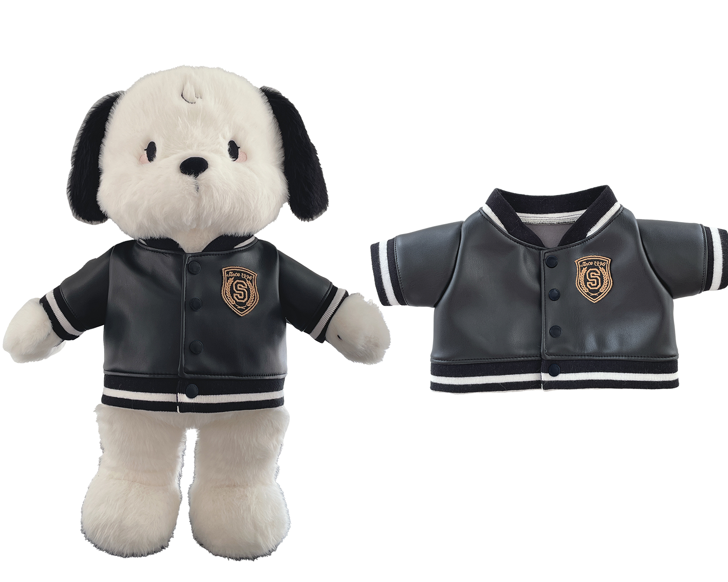 Large Bartholomew Bear & 16" Plush Clothes Outfit - Black Varsity Jacket
