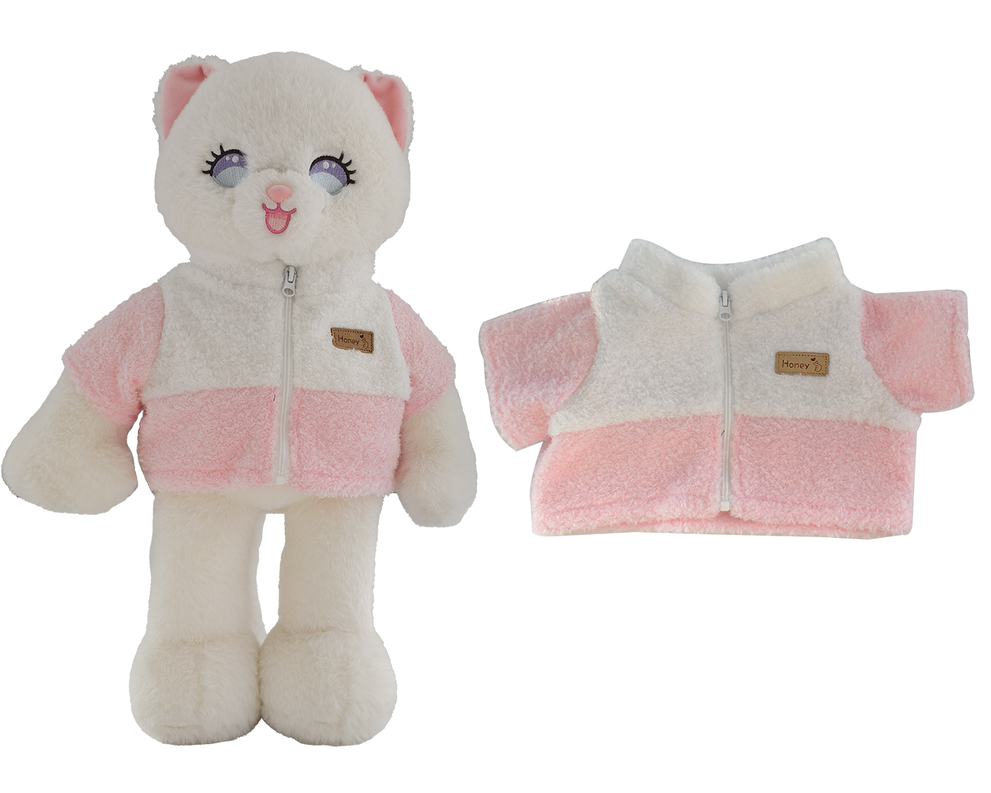 Large Bartholomew Bear & 16" Plush Clothes Outfit - Pink & White Colorblock Jacket
