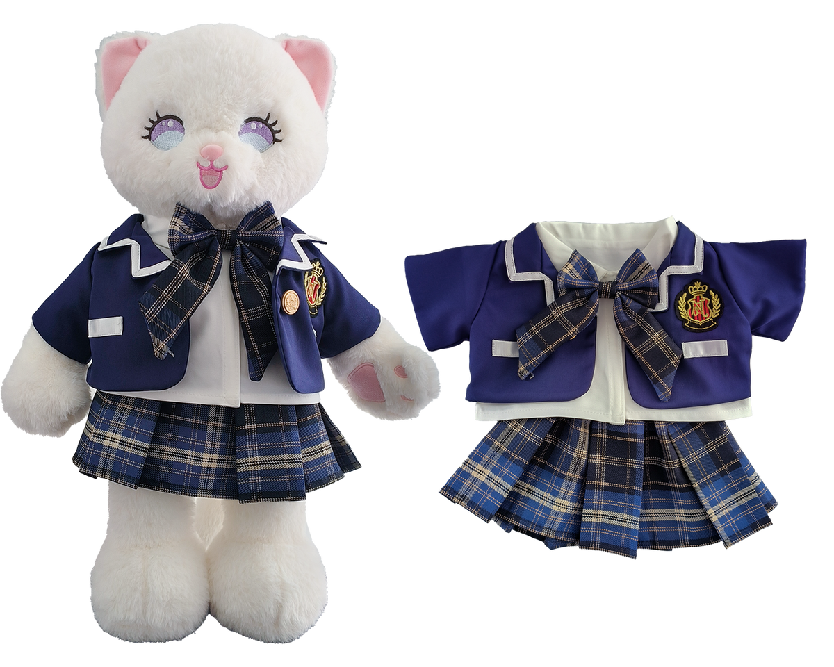 Navy Plaid Jk Uniform 3-Piece Outfit Set for Bartholomew Bear Plush – 14-Inch Outfit