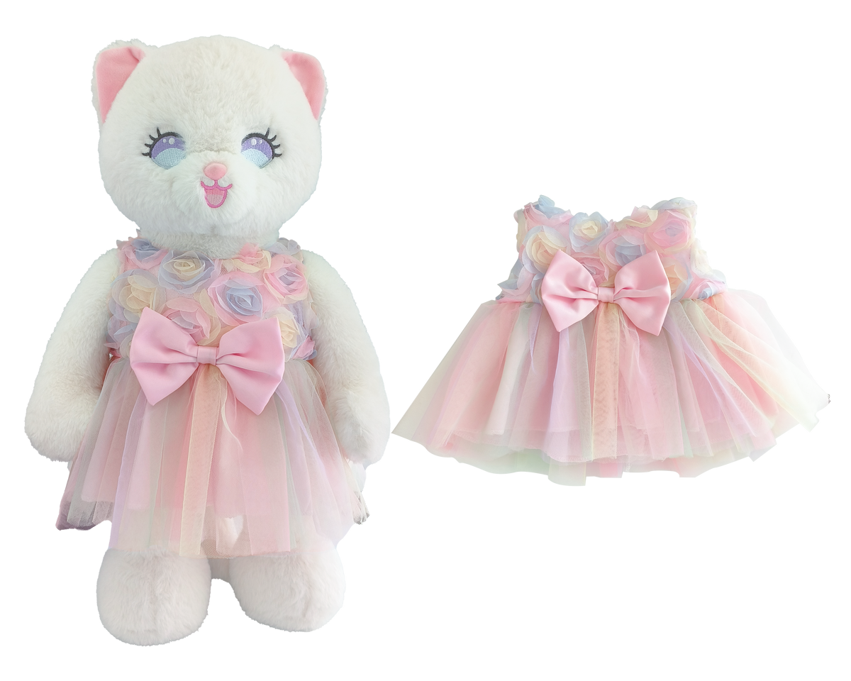 Rainbow Rose Tulle Dress for Bartholomew Bear Plush – 14-Inch Outfit