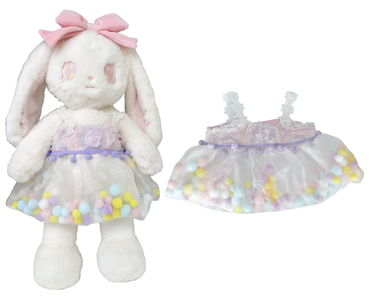 Rainbow Floral Pom-Pom Dress for Bartholomew Bear Plush ā 14-Inch Outfit