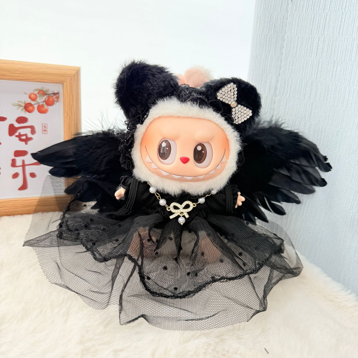 4inch bag charm cute custom clothes outfits - Black dress with wings - 052313